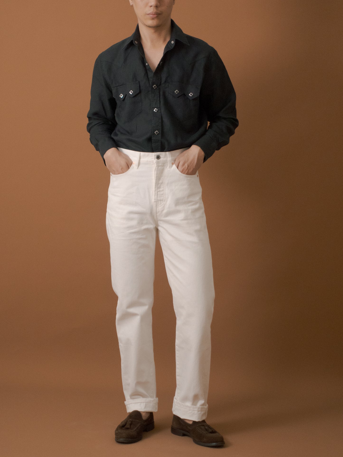 [New model] [HWDW-OFFW2]กางเกงยีนส์สีขาวเอวสูงริมแดง High Waist 90s jeans "off white selvedge"