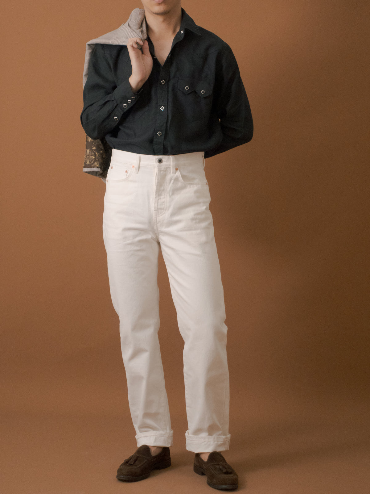 [New model] [HWDW-OFFW2]กางเกงยีนส์สีขาวเอวสูงริมแดง High Waist 90s jeans "off white selvedge"
