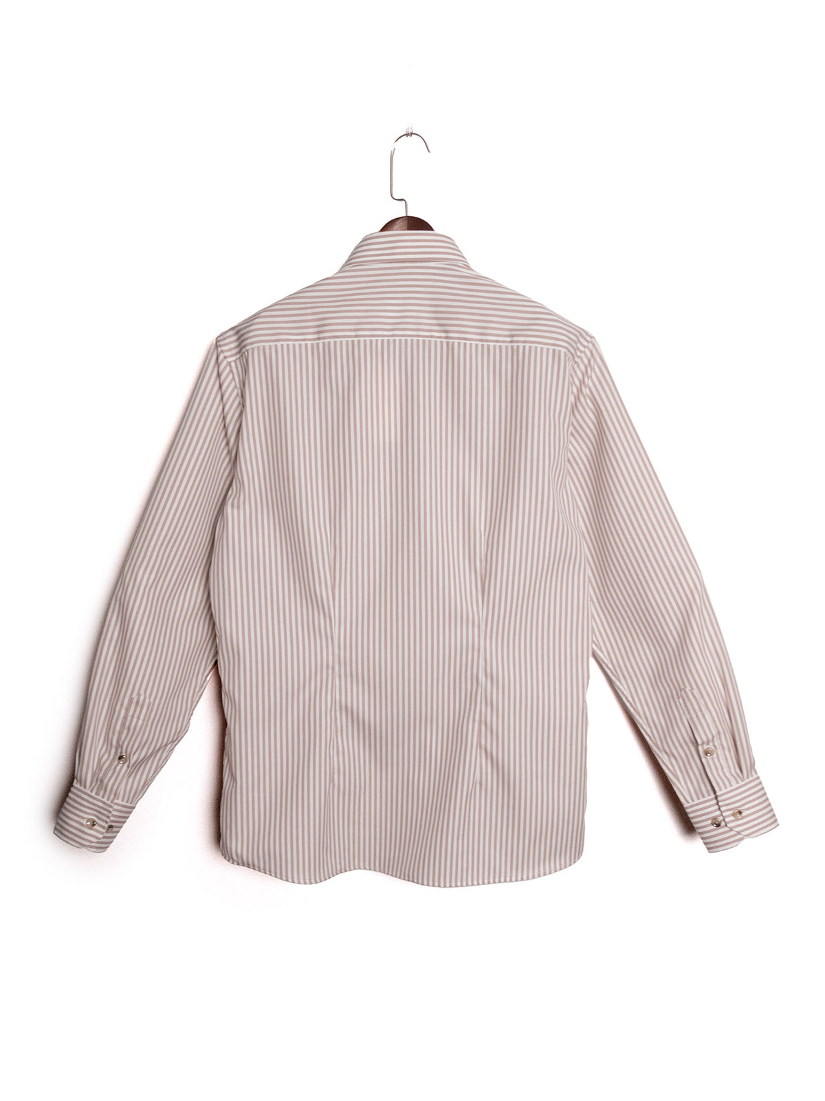 [S5S-BROWN] เสื้อเชิ้ต Classic collar hidden button down ผ้าคอตตอน 100% ลายทาง (Brown stripe)
