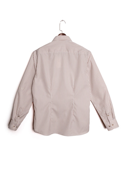 [S5S-BROWN] เสื้อเชิ้ต Classic collar hidden button down ผ้าคอตตอน 100% ลายทาง (Brown stripe)