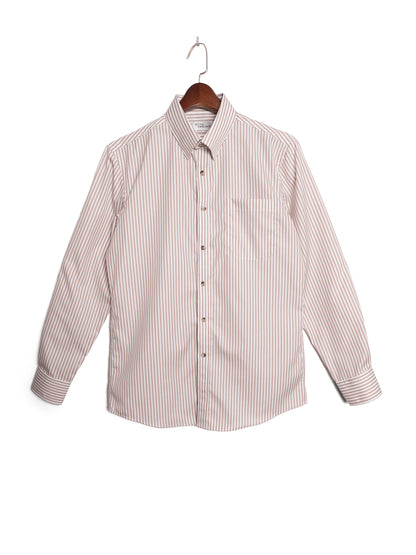[S5S-BROWN] เสื้อเชิ้ต Classic collar hidden button down ผ้าคอตตอน 100% ลายทาง (Brown stripe)