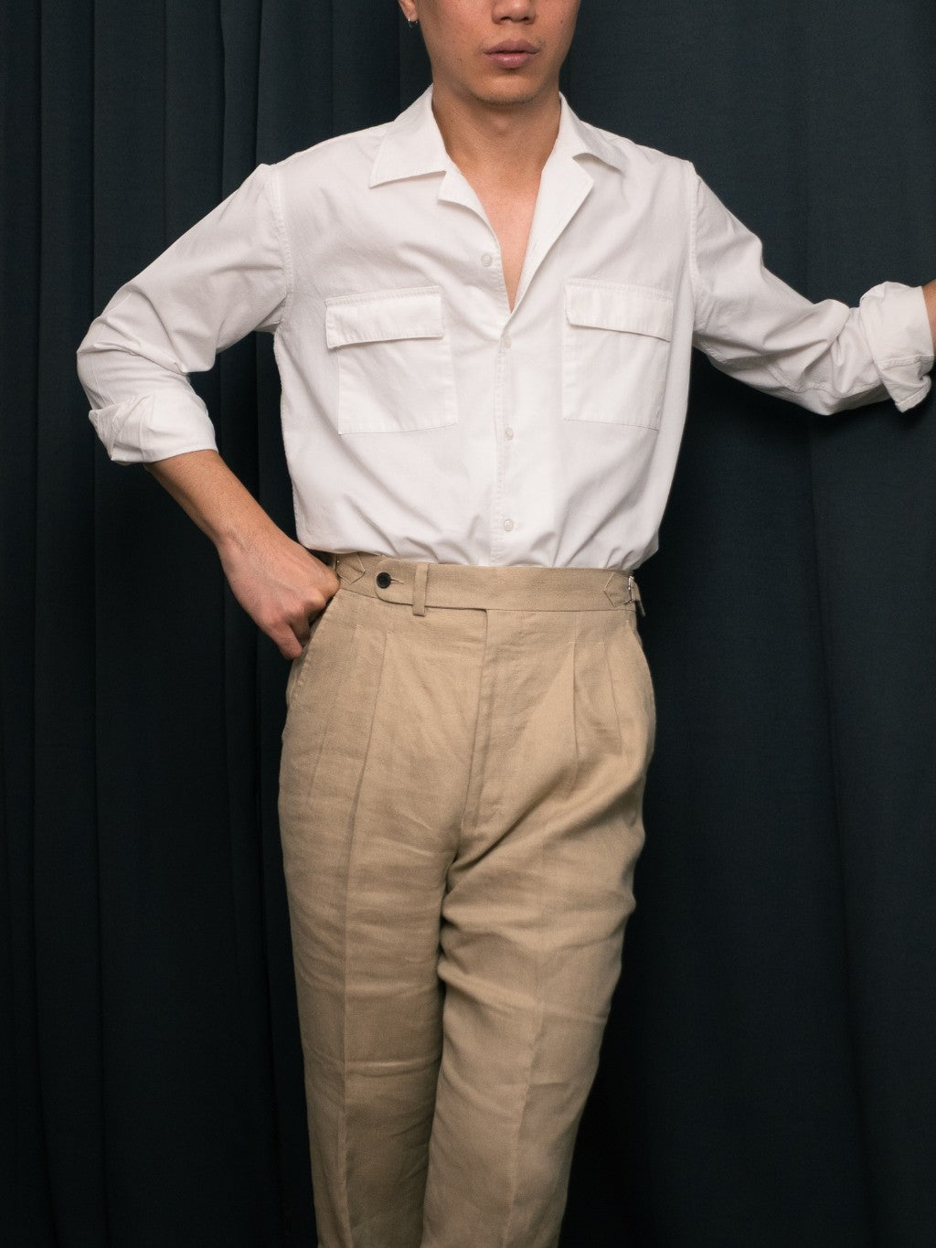 S5-WHITE เสื้อเชิ้ต Cuban collar shirt สี "WHITE"