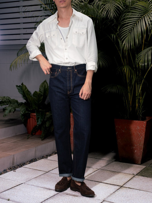 [HWDW-FRAW]กางเกงยีนส์เอวสูงผ้าดิบ High Waist 90s jeans "F**g RAW"