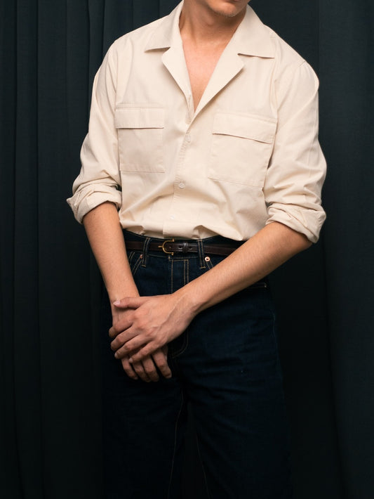 S5-CREAM เสื้อเชิ้ต Cuban collar shirt สี "CREAM"