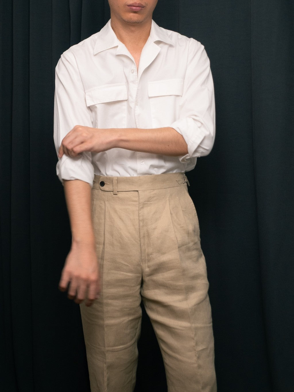 S5-WHITE เสื้อเชิ้ต Cuban collar shirt สี "WHITE"