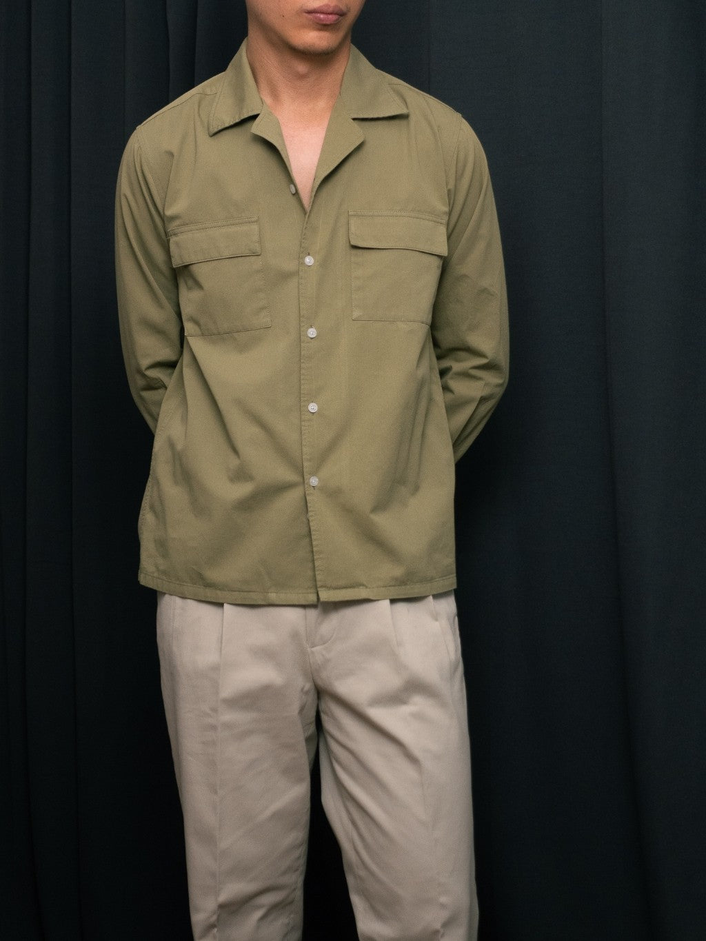 S5-OLIVE เสื้อเชิ้ต Cuban collar shirt สี "OLIVE"