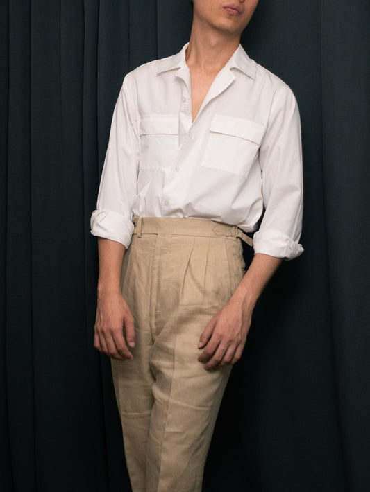 S5-WHITE เสื้อเชิ้ต Cuban collar shirt สี "WHITE"