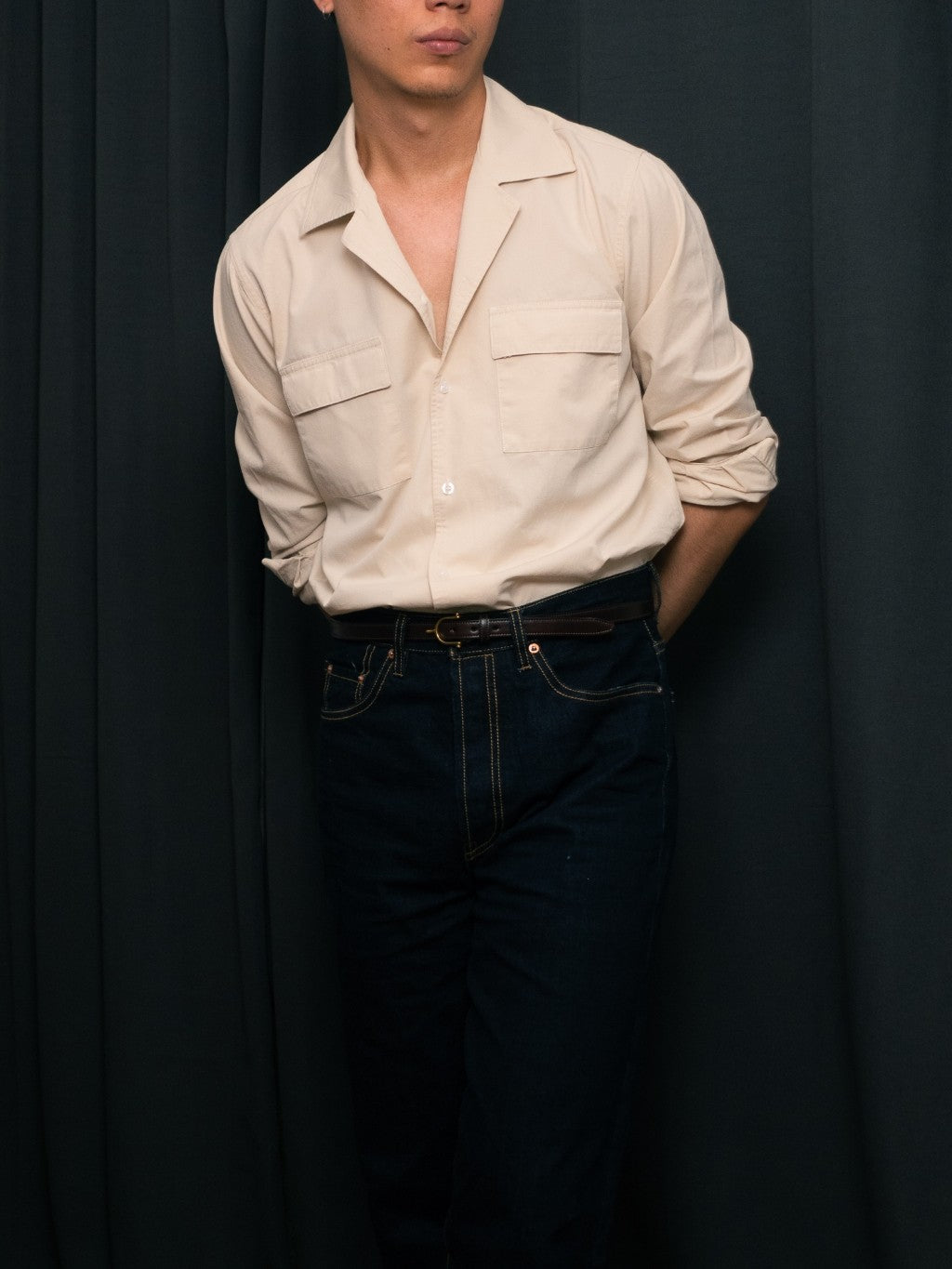 S5-CREAM เสื้อเชิ้ต Cuban collar shirt สี "CREAM"
