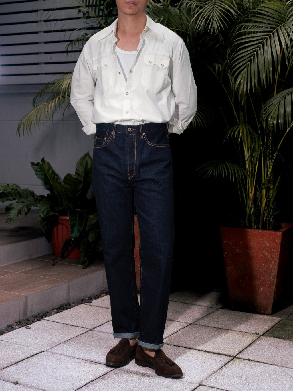 [HWDW-FRAW]กางเกงยีนส์เอวสูงผ้าดิบ High Waist 90s jeans "F**g RAW"