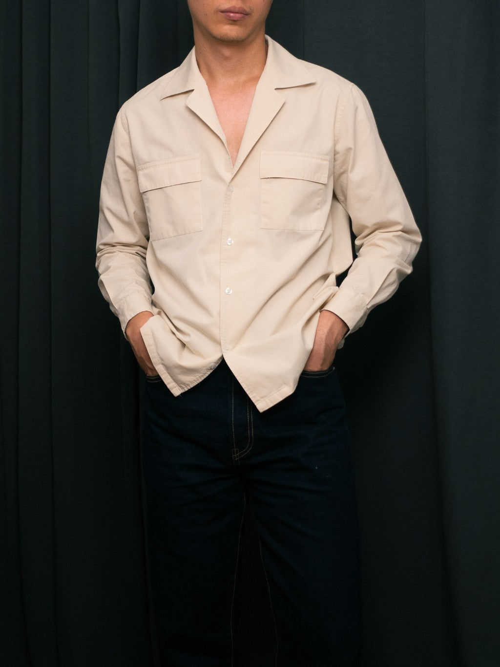 S5-CREAM เสื้อเชิ้ต Cuban collar shirt สี "CREAM"