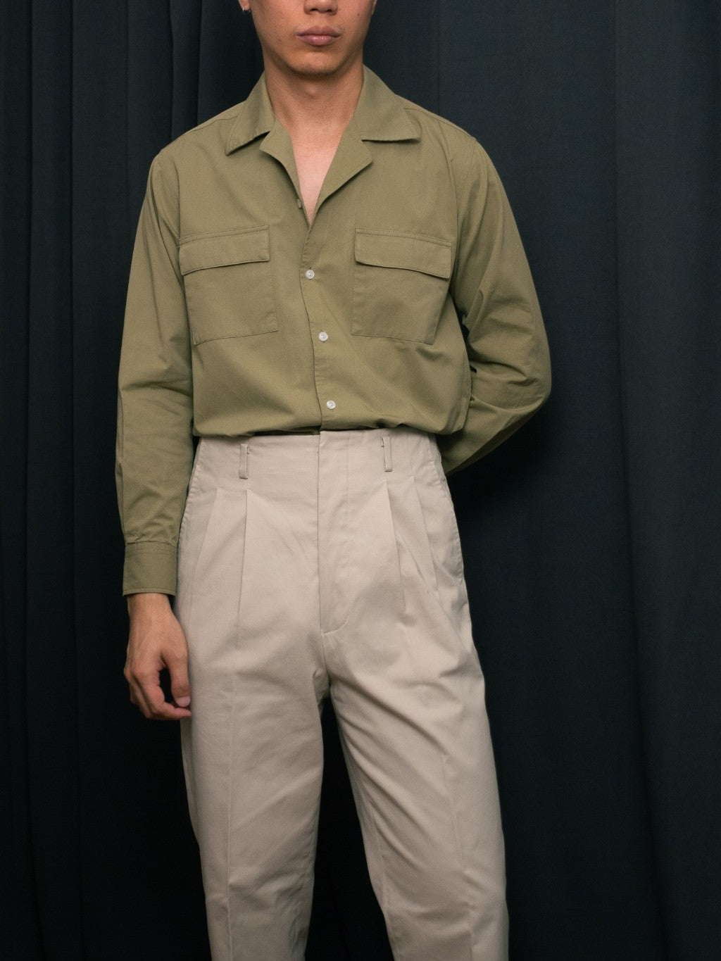 S5-OLIVE เสื้อเชิ้ต Cuban collar shirt สี "OLIVE"