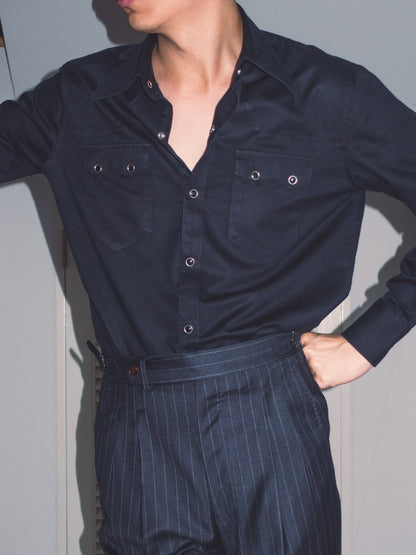 S4W-BLACK เสื้อเชิ้ต western style moon snap buttons "Black"