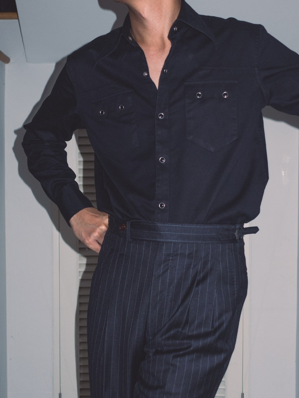 S4W-BLACK เสื้อเชิ้ต western style moon snap buttons "Black"