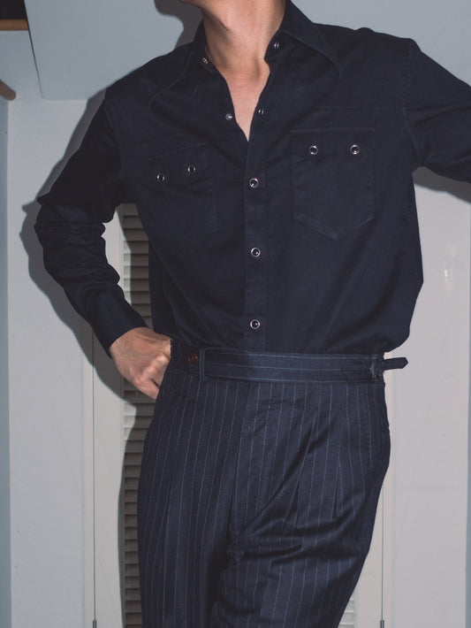 S4W-BLACK เสื้อเชิ้ต western style moon snap buttons "Black"
