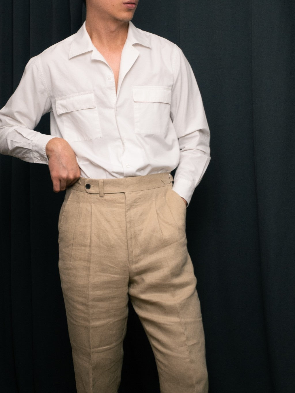 S5-WHITE เสื้อเชิ้ต Cuban collar shirt สี "WHITE"