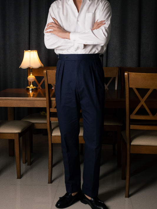 [T8CTN-NAVY] กางเกงขายาวเอวสูง Classic High Waist Trousers "NAVY"
