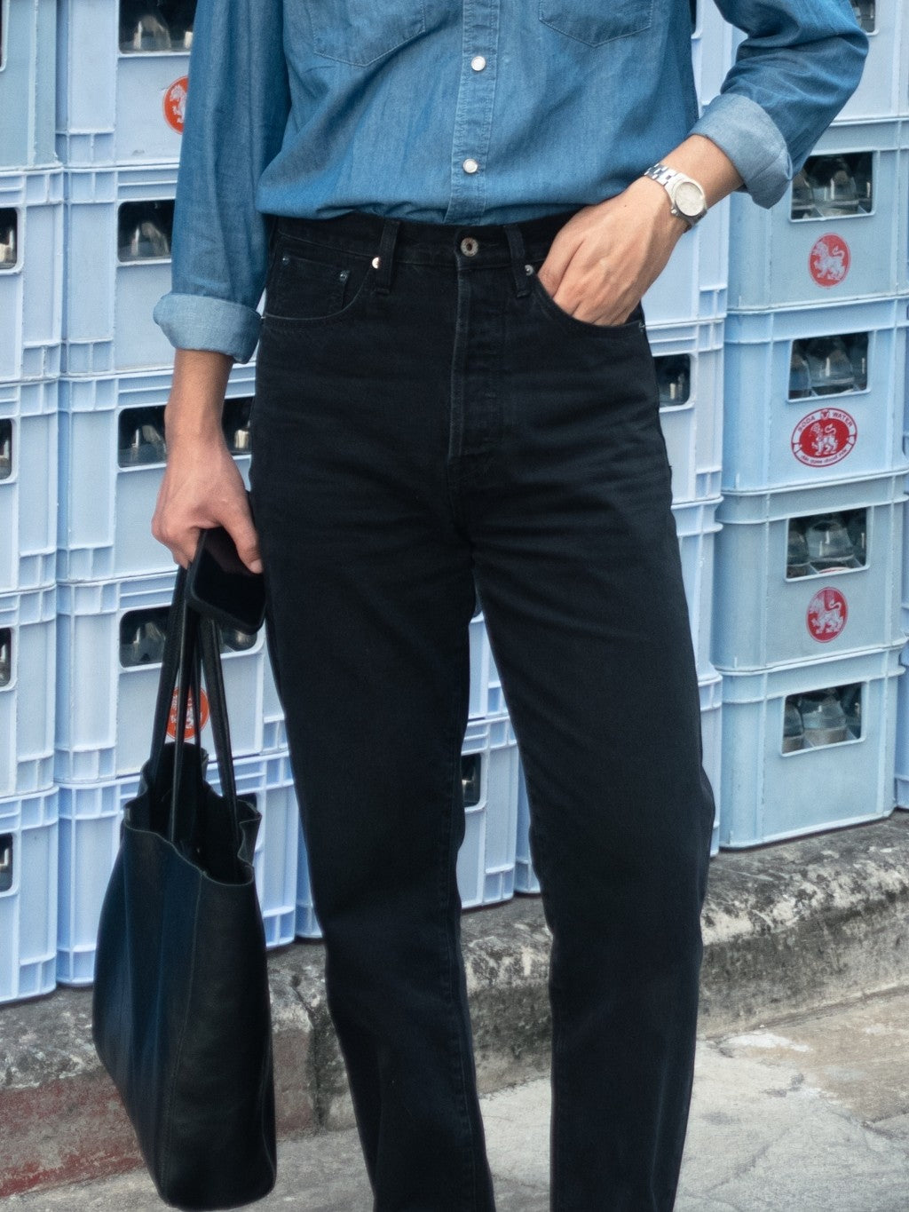 [HWDW-VBLACK]กางเกงยีนส์สีดำเอวสูงริมแดง High Waist 90s jeans "Vintage Black"