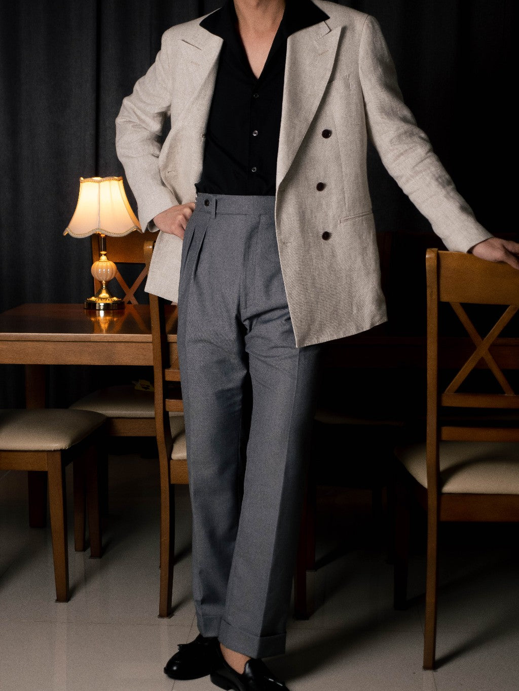 [T7TR-GRAY] กางเกงขายาวเอวสูง Classic High Waist Trousers "Gray"