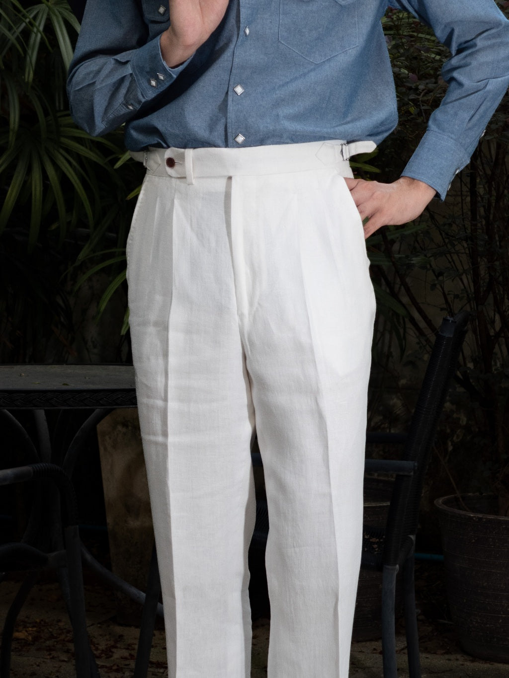 [T9LN-OFFW] กางเกงลินินขายาวเอวสูง Classic High Waist Trousers "OffWhite"