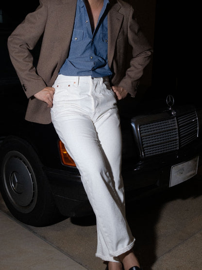 [HWDW-OFFW]กางเกงยีนส์สีขาวเอวสูงริมแดง High Waist 90s jeans "off white selvedge"