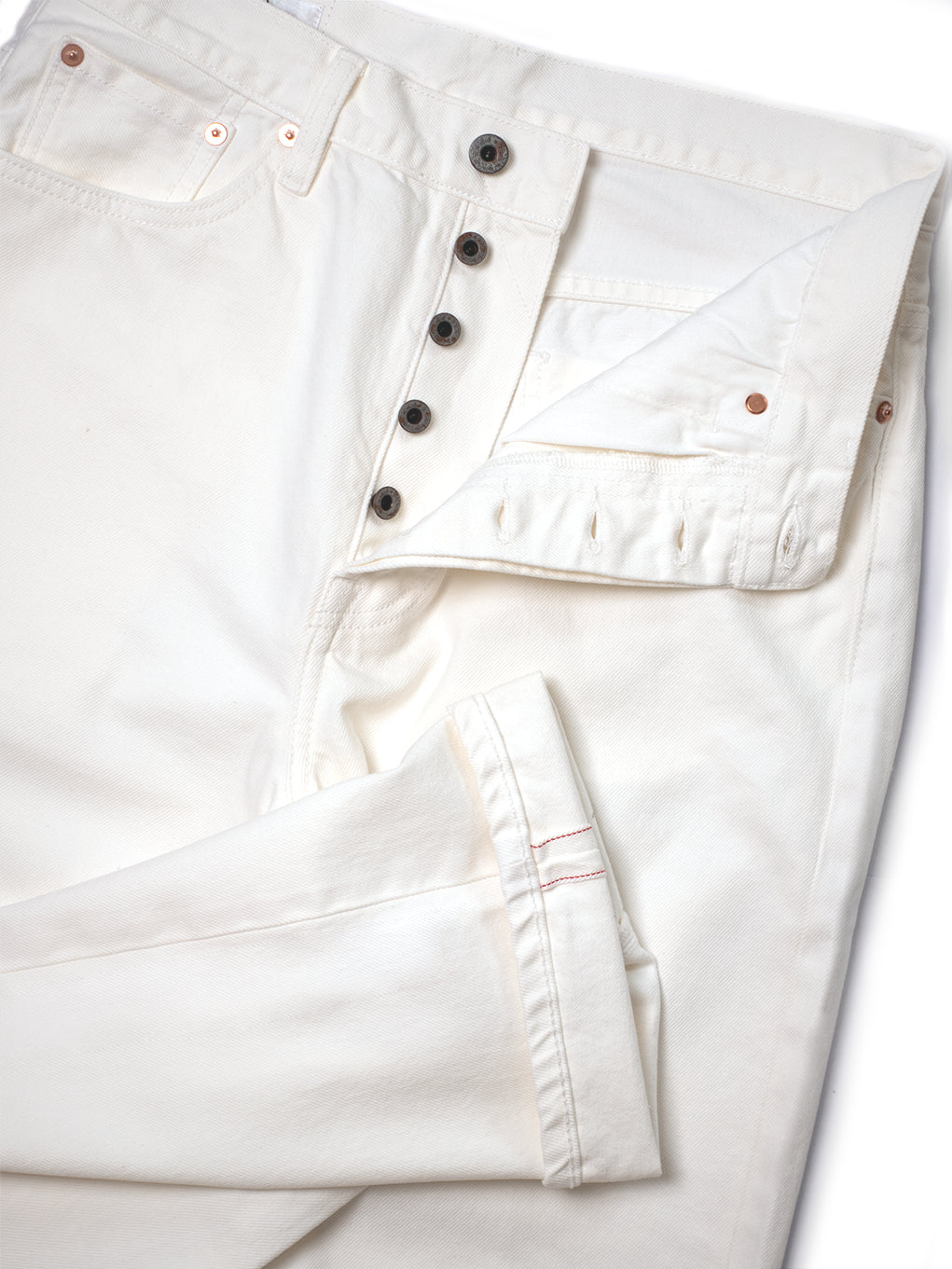 [HWDW-OFFW]กางเกงยีนส์สีขาวเอวสูงริมแดง High Waist 90s jeans "off white selvedge"