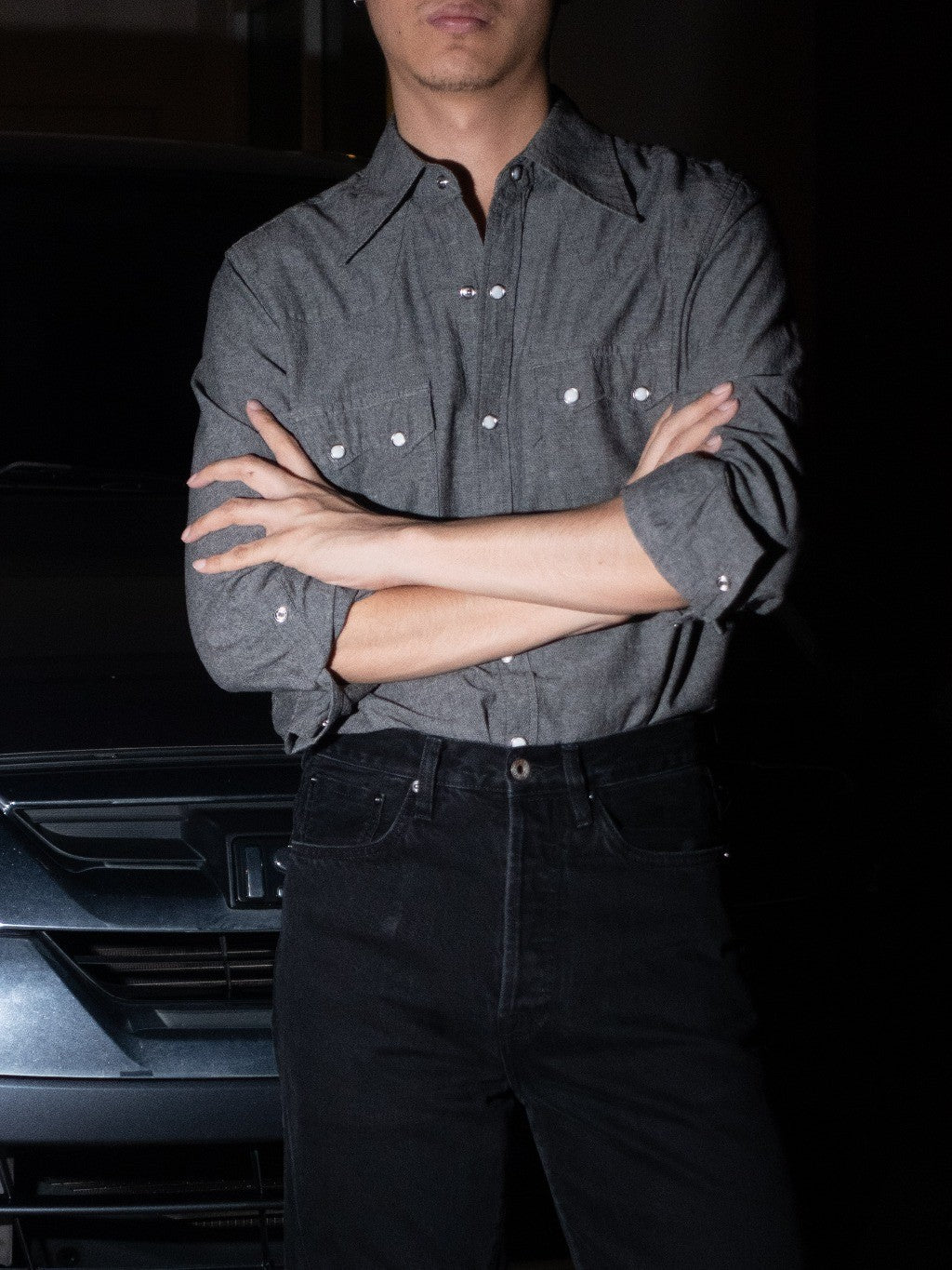 S4WDENIM-BLACK เสื้อเชิ้ต western style ผ้า Chambray "BLACK"