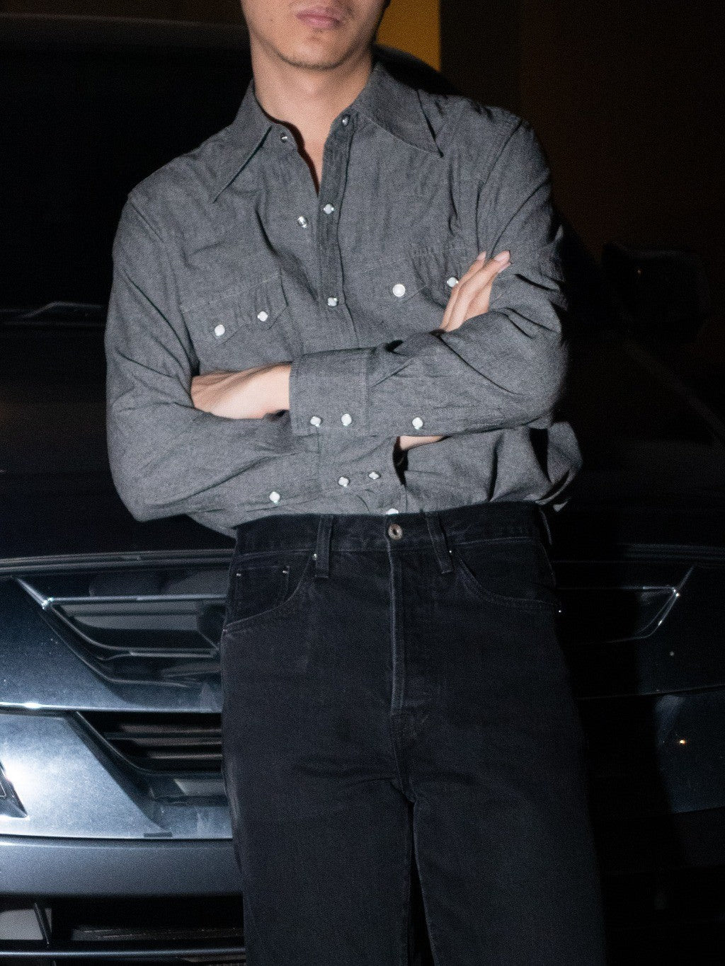 S4WDENIM-BLACK เสื้อเชิ้ต western style ผ้า Chambray "BLACK"