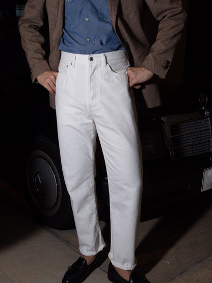 [HWDW-OFFW]กางเกงยีนส์สีขาวเอวสูงริมแดง High Waist 90s jeans "off white selvedge"