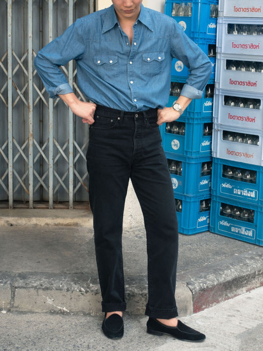 [HWDW-VBLACK]กางเกงยีนส์สีดำเอวสูงริมแดง High Waist 90s jeans "Vintage Black"