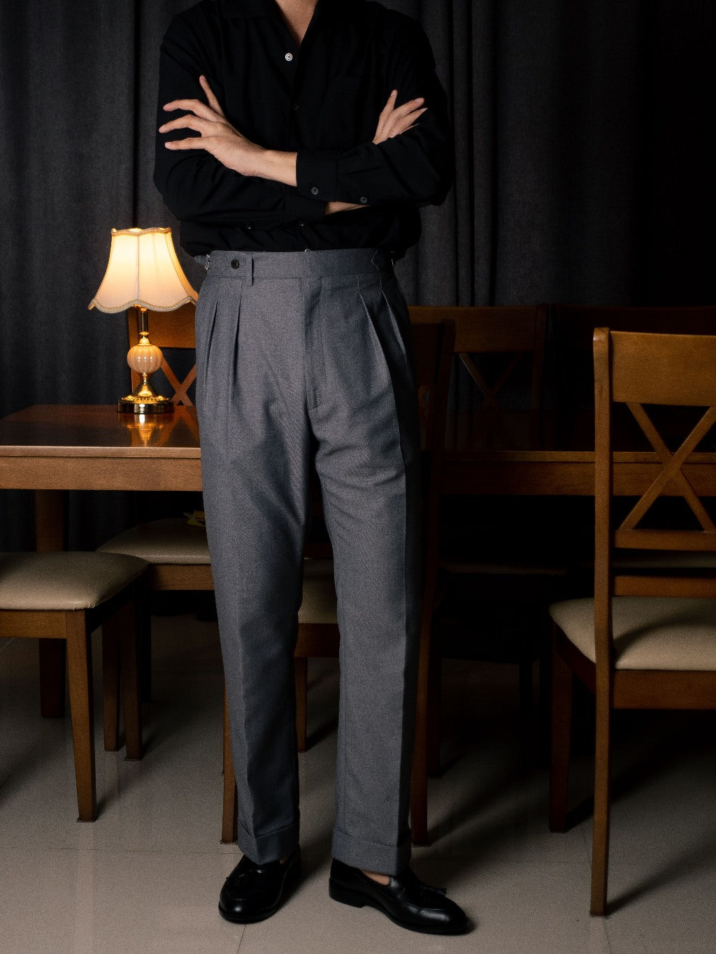 [T7TR-GRAY] กางเกงขายาวเอวสูง Classic High Waist Trousers "Gray"