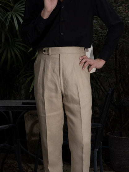 [T9LN-TAUPE] กางเกงลินินขายาวเอวสูง Classic High Waist Trousers "TAUPE"
