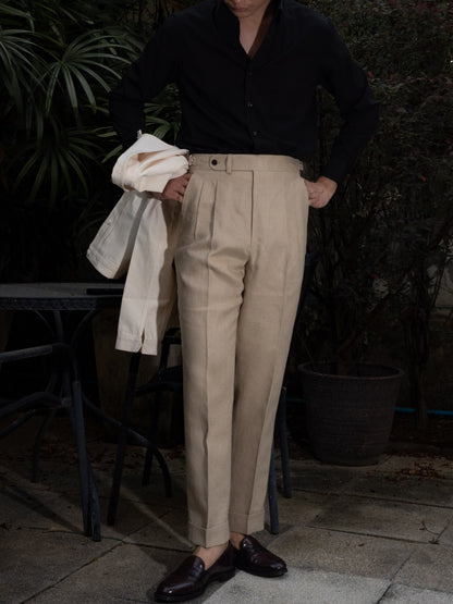 [T9LN-TAUPE] กางเกงลินินขายาวเอวสูง Classic High Waist Trousers "TAUPE"
