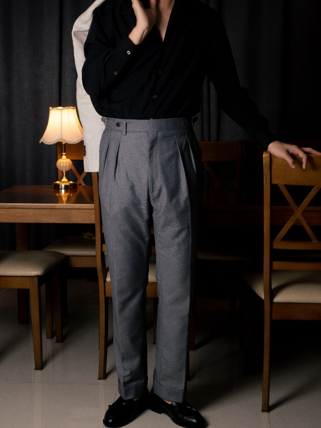 [T7TR-GRAY] กางเกงขายาวเอวสูง Classic High Waist Trousers "Gray"