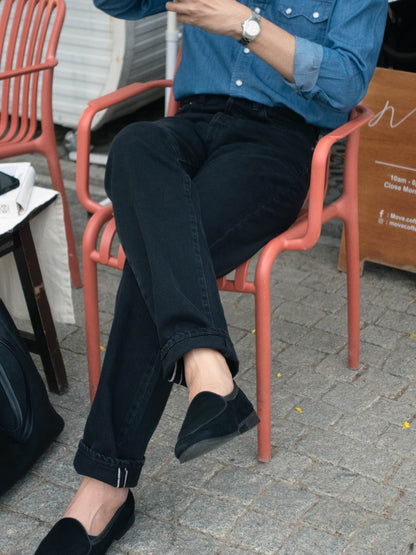 [HWDW-VBLACK]กางเกงยีนส์สีดำเอวสูงริมแดง High Waist 90s jeans "Vintage Black"