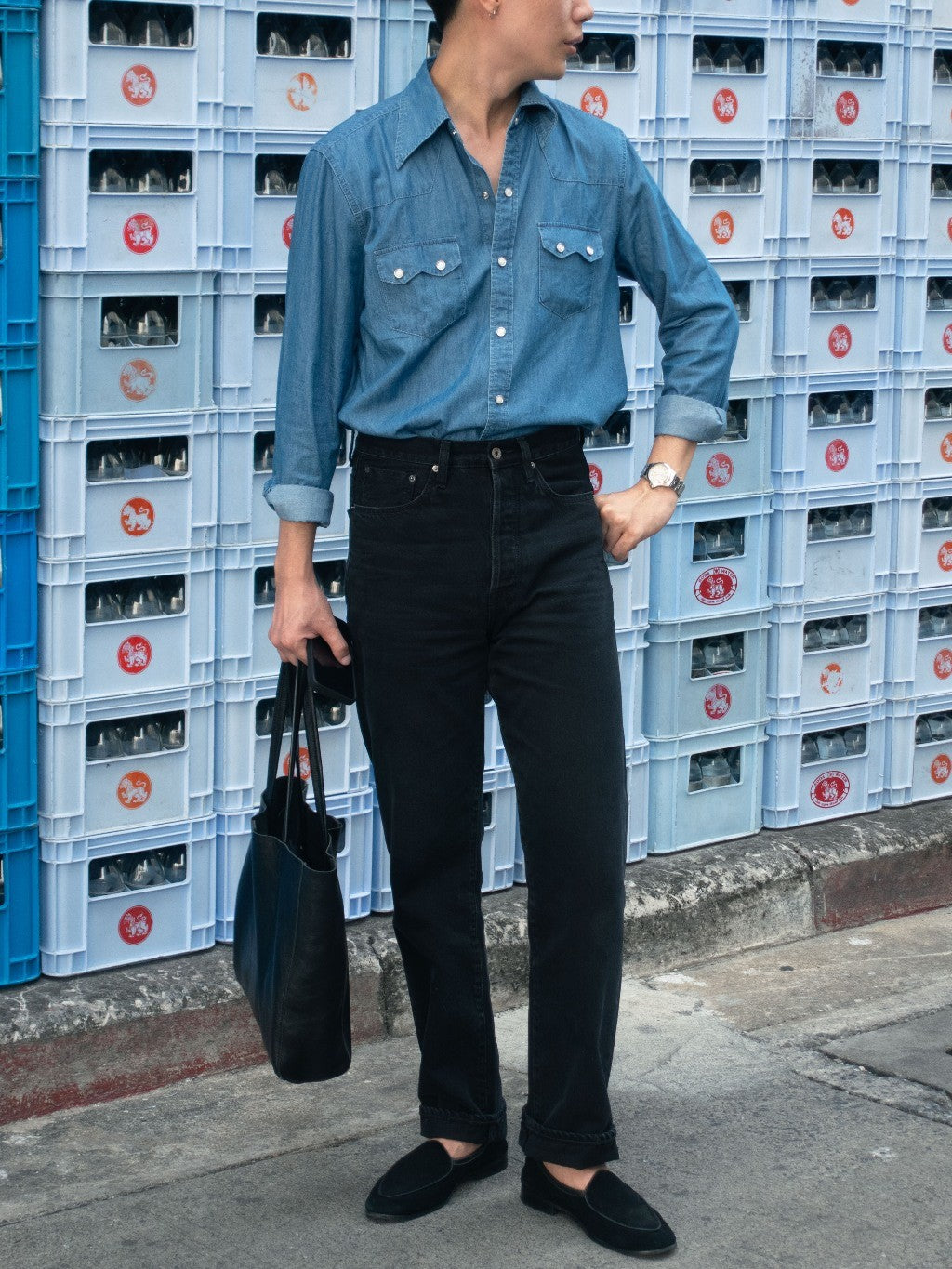 [HWDW-VBLACK]กางเกงยีนส์สีดำเอวสูงริมแดง High Waist 90s jeans "Vintage Black"