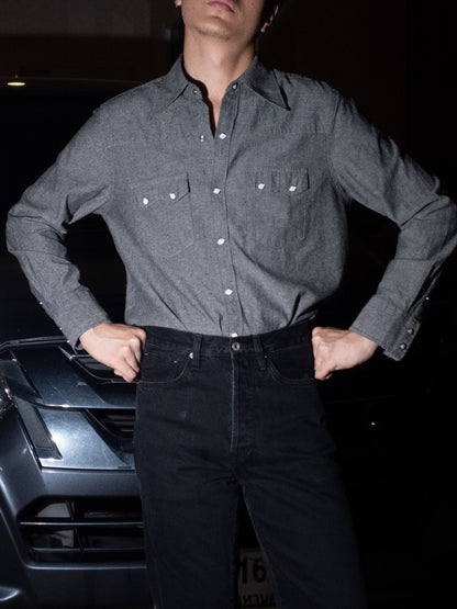 S4WDENIM-BLACK เสื้อเชิ้ต western style ผ้า Chambray "BLACK"