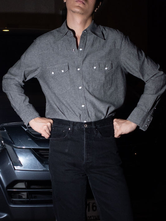 S4WDENIM-BLACK เสื้อเชิ้ต western style ผ้า Chambray "BLACK"