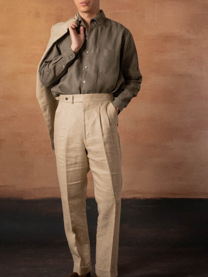 [OPCS-LN-OLIVE] เสื้อเชิ้ตลินิน One Piece Collar Shirt - Classic Shirt