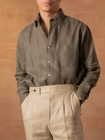 [OPCS-LN-OLIVE] เสื้อเชิ้ตลินิน One Piece Collar Shirt - Classic Shirt