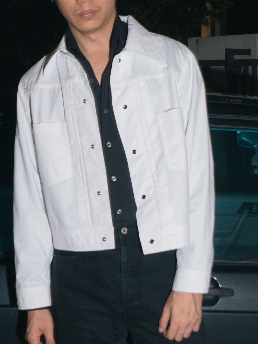 [J1CTN-WHITE] Cotton trucker jacket - แจ๊คเก๊ตคอตตอนทรงครอป