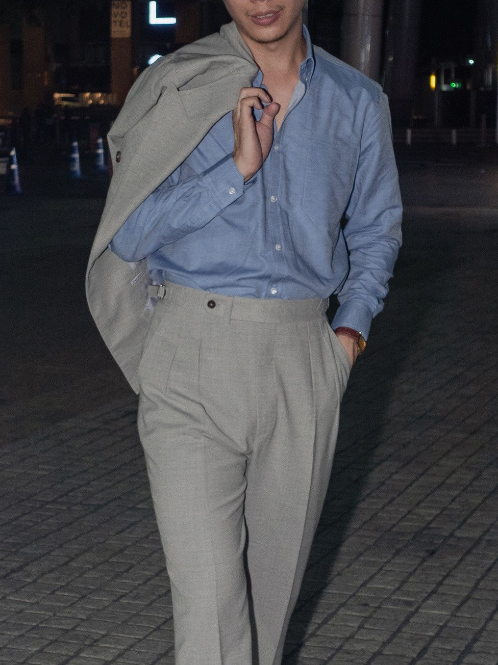 [S6-INDIGO]เสื้อเชิ้ต Classic collar hidden button down ผ้าคอตตอน 100% (Indigo)