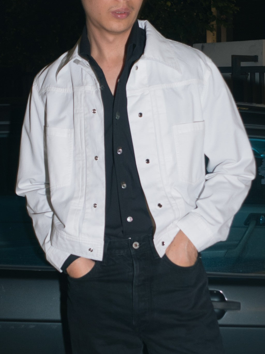 [J1CTN-WHITE] Cotton trucker jacket - แจ๊คเก๊ตคอตตอนทรงครอป
