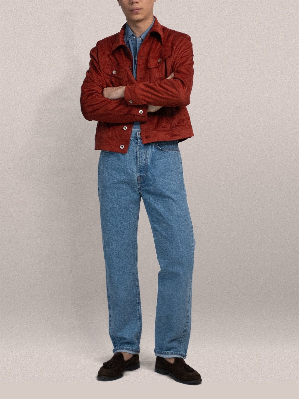 [J2SUEDE-RED] Faux Suede Leather jacket ทรง Cropped