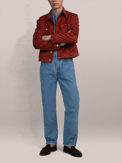 [J2SUEDE-RED] Faux Suede Leather jacket ทรง Cropped