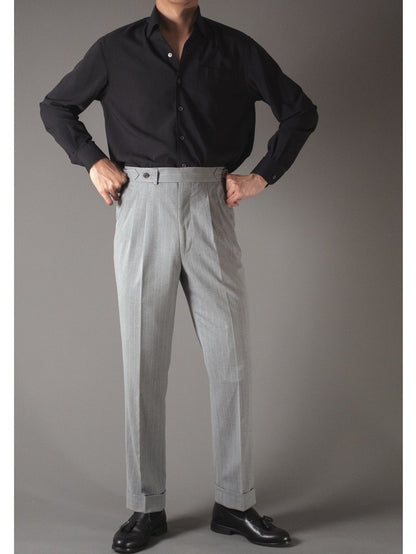 [T9SP-LIGHTG] กางเกงขายาวเอวสูง ลาย Pinstripe Classic High Waist Trousers "LIGHT GRAY"