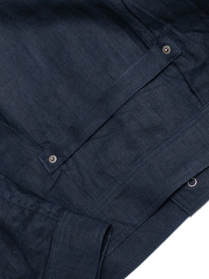 [J1LN-NAVY] Linen trucker jacket - แจ๊คเก๊ตลินินทรงครอป