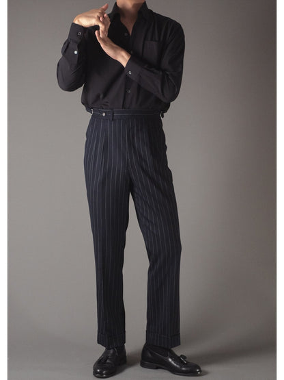 [T9SP-DARKG] กางเกงขายาวเอวสูง ลาย Pinstripe Classic High Waist Trousers "DARK GRAY"