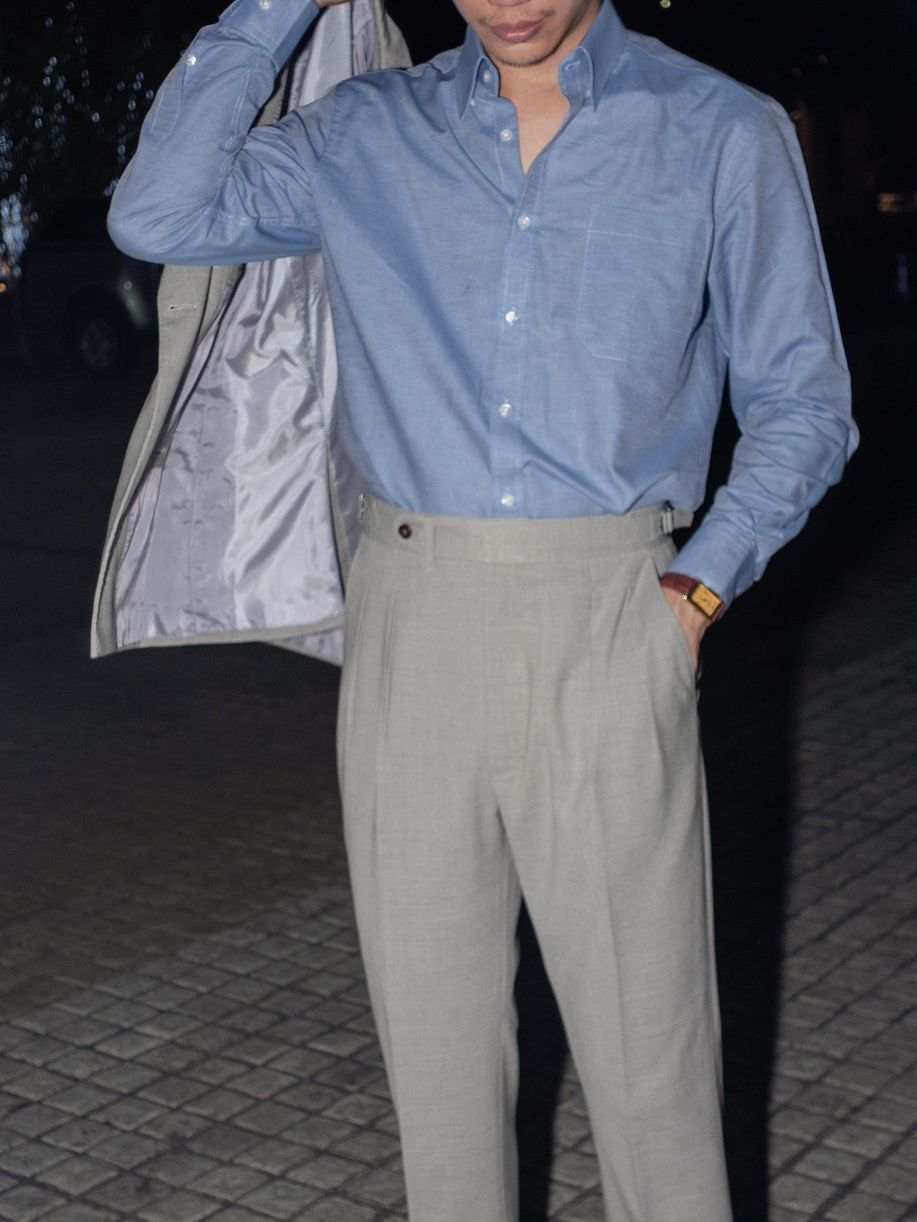 [S6-INDIGO]เสื้อเชิ้ต Classic collar hidden button down ผ้าคอตตอน 100% (Indigo)