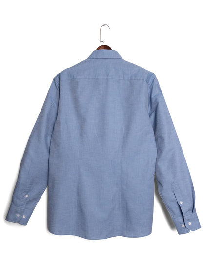 [S6-INDIGO]เสื้อเชิ้ต Classic collar hidden button down ผ้าคอตตอน 100% (Indigo)