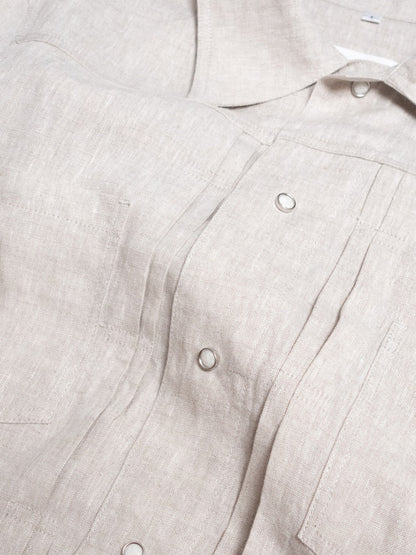 [J1LN-BEIGE] Linen trucker jacket - แจ๊คเก๊ตลินินทรงครอป